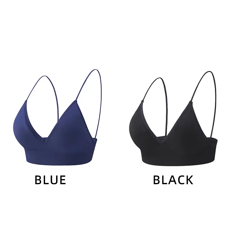 Women Seamless Bra Camisole Underwear Black Blue S M L Breathable V Neck Gather Up Sports Fitness Yoga Casual