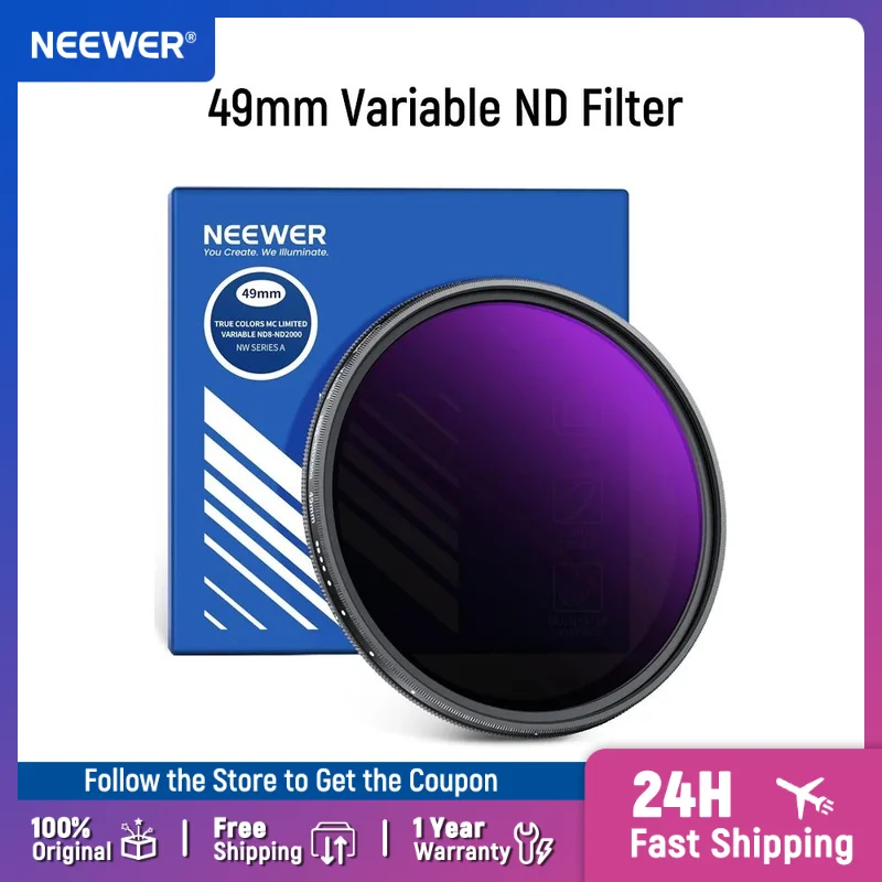 NEEWER 49mm Variable ND Filter True Color & Hard Stop Adjustable Limited Neutral Density Lens Filter for DSLR Mirrorless Cameras