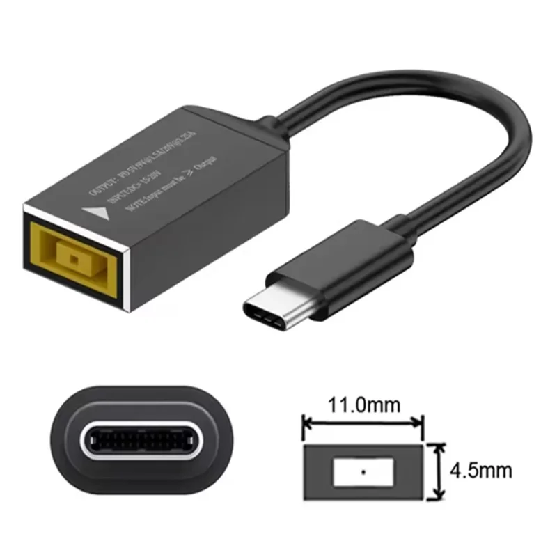 100W USB C Fast Charging Cable for Lenovo Laptop Charger DC Jack Square Plug To Type-C PD Adapter Converter for Tablet Notebook