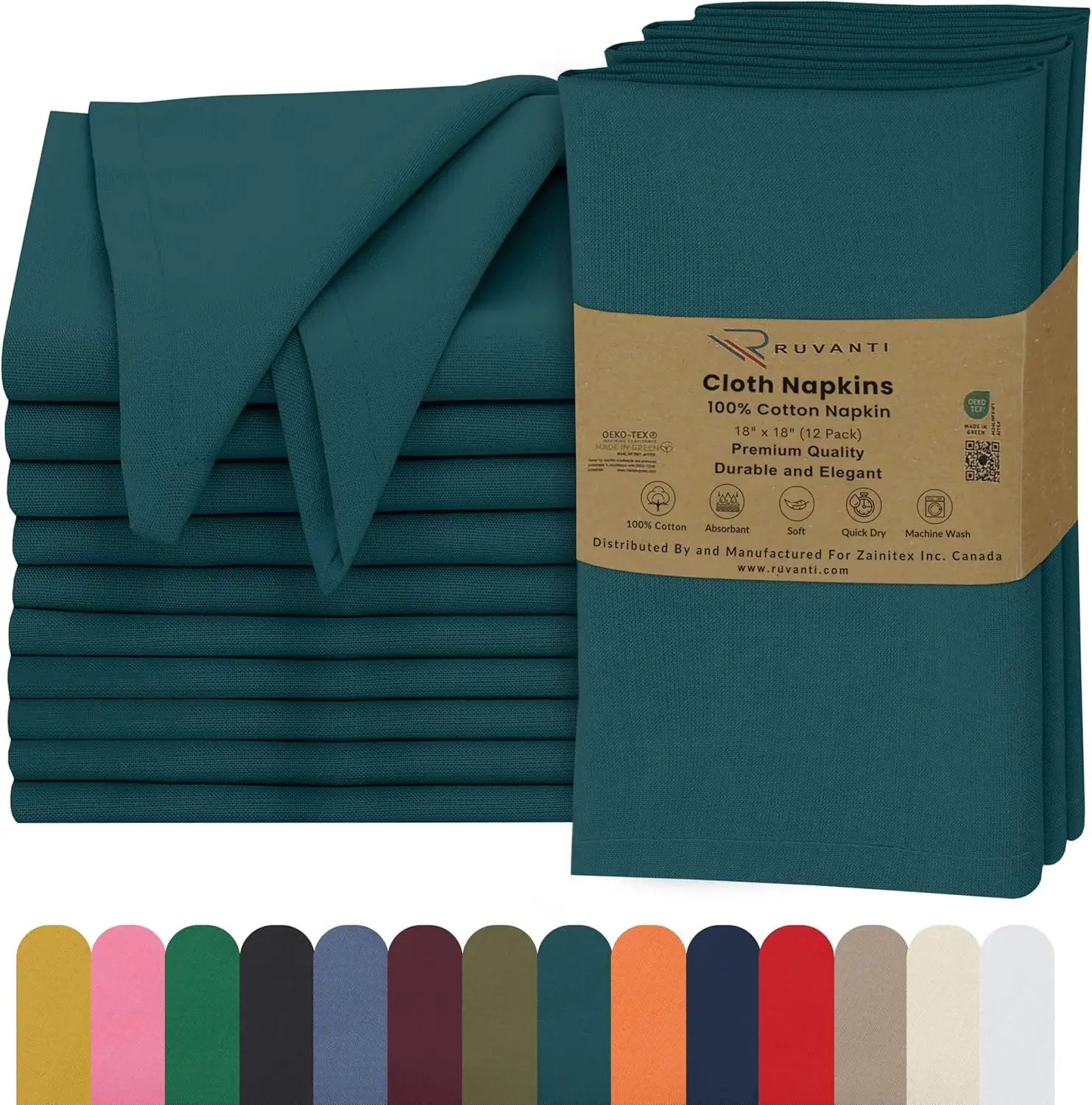 Cloth Napkins Set of 12,18x18 Inches,100% Cotton, Washable,Soft & Absorbent,Perfect for Wedding, Christmas,Thanksgiving Dinners