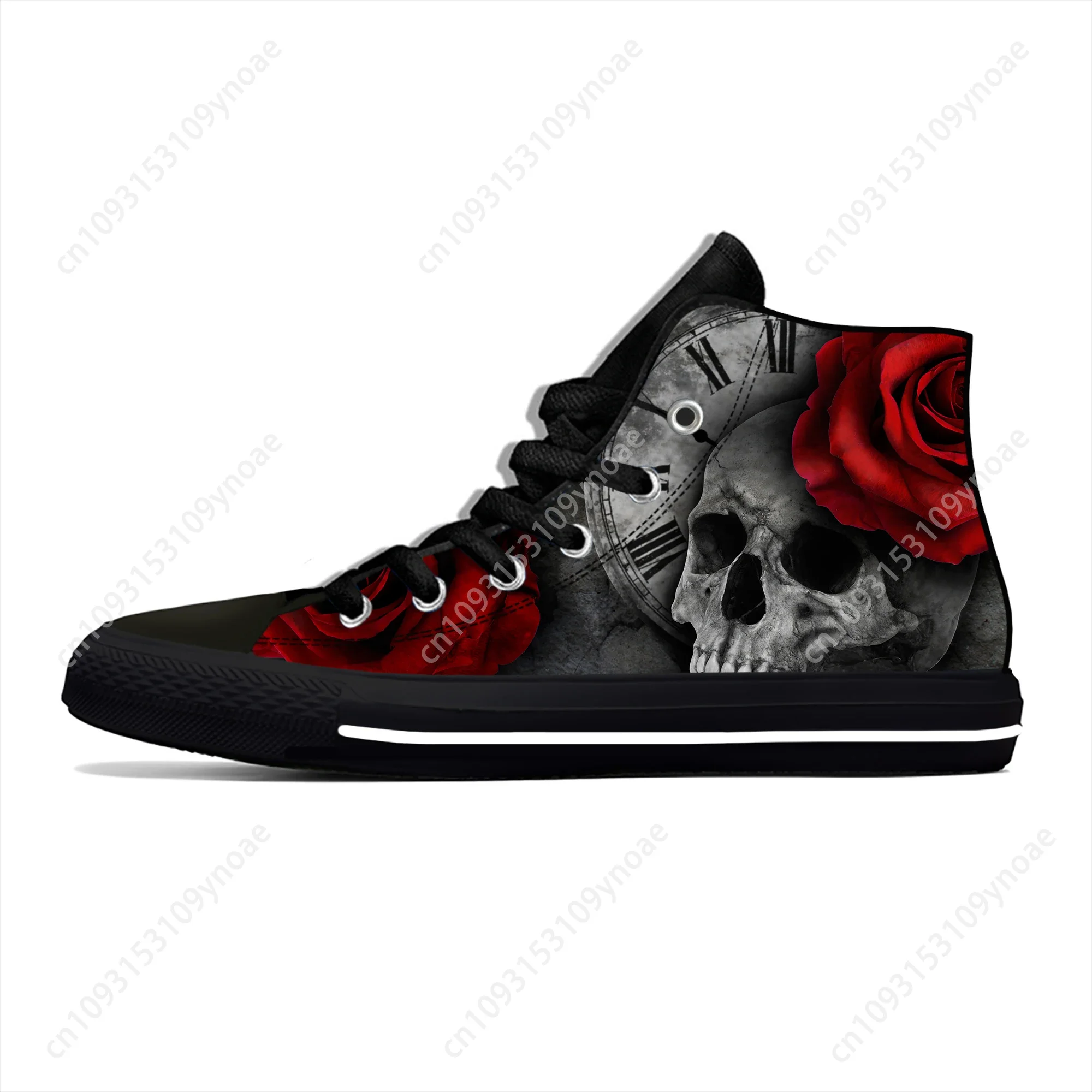 

Hot Skulls Roses High Top Sneakers Mens Womens Teenager Casual Shoes Canvas Running Shoes 3D Printed Breathable Lightweight Shoe