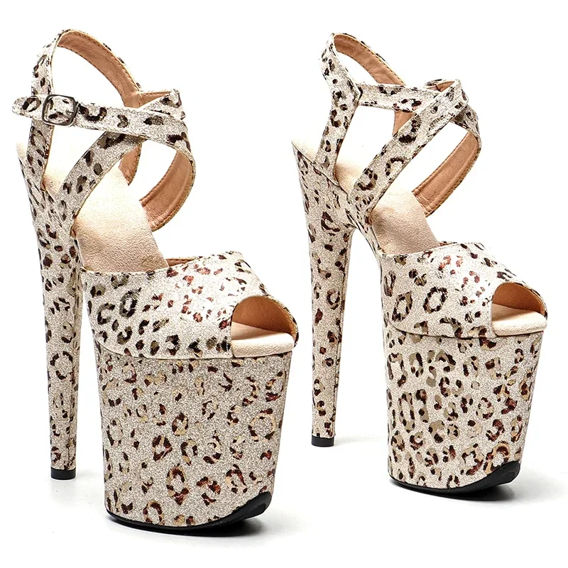 Leecabe 20cm/ 8inches Leopard Gltter upper lady fashion  platform high heel    pole dance Sandals shoes