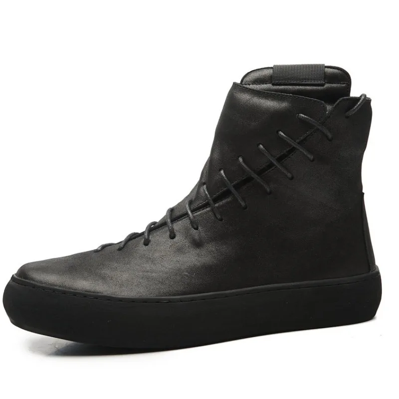 

new leather fashion men's riding boots middle-top men's shoes all-in-one short men's high-top shoes wear-resistant anti-slip