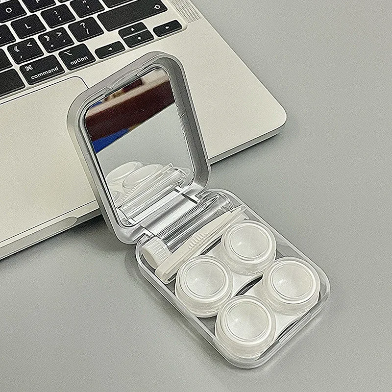 حافظة عدسات لاصقة كرتونية مطلية بالفضة اللطيفة عدسات لاصقة بحروف قطة مجموعتين صندوق تخزين محمول شفاف #4