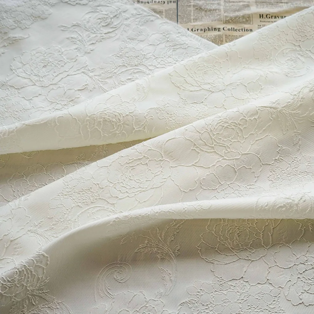 Elegant Solid Color Embroidered Floral Jacquard Fabric for Dresses Women Clothing Accessories Designer Fabric By The Meter