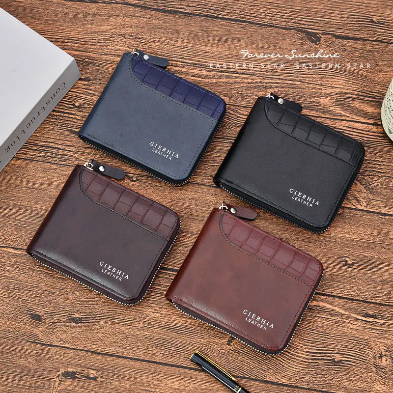 خمر الرجال المحفظة حامل بطاقة متعددة الوظائف مع نمط التمساح سستة إغلاق وخياطة الرجال محفظة أنيقة