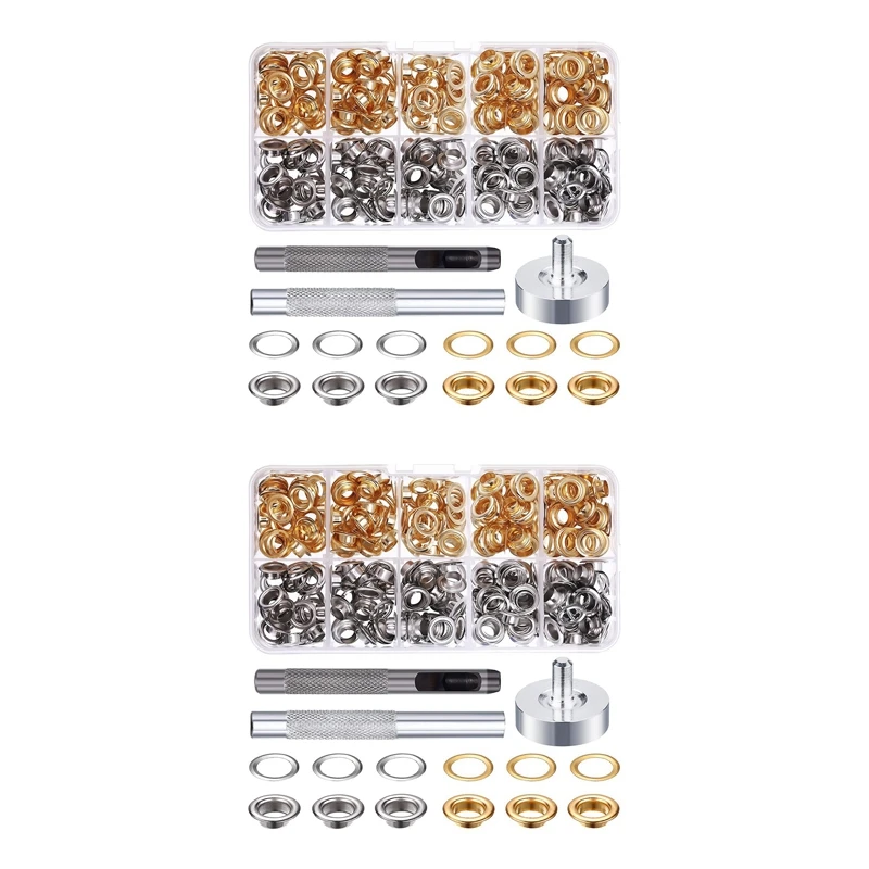 

200 Sets 1/4 Inch Grommet Kit Grommets Eyelets With 6 Pieces Install Tool Kit, 2 Colors