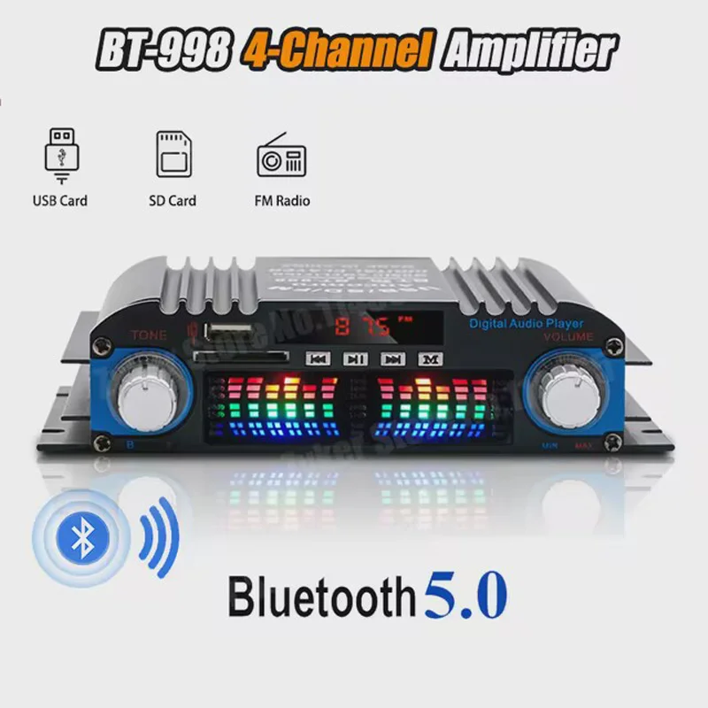 HiFi Sound Amplifier 4 Channel Digital Audio Bluetooth Amplifier 1600W Peak Power Karaoke Player FM Radio Support Remote Control