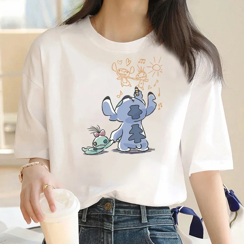 

Cute Stitch Crew Neck Short Sleeves New Stitch Pictures Pattern Tops Short Sleeves Women's T-shirts