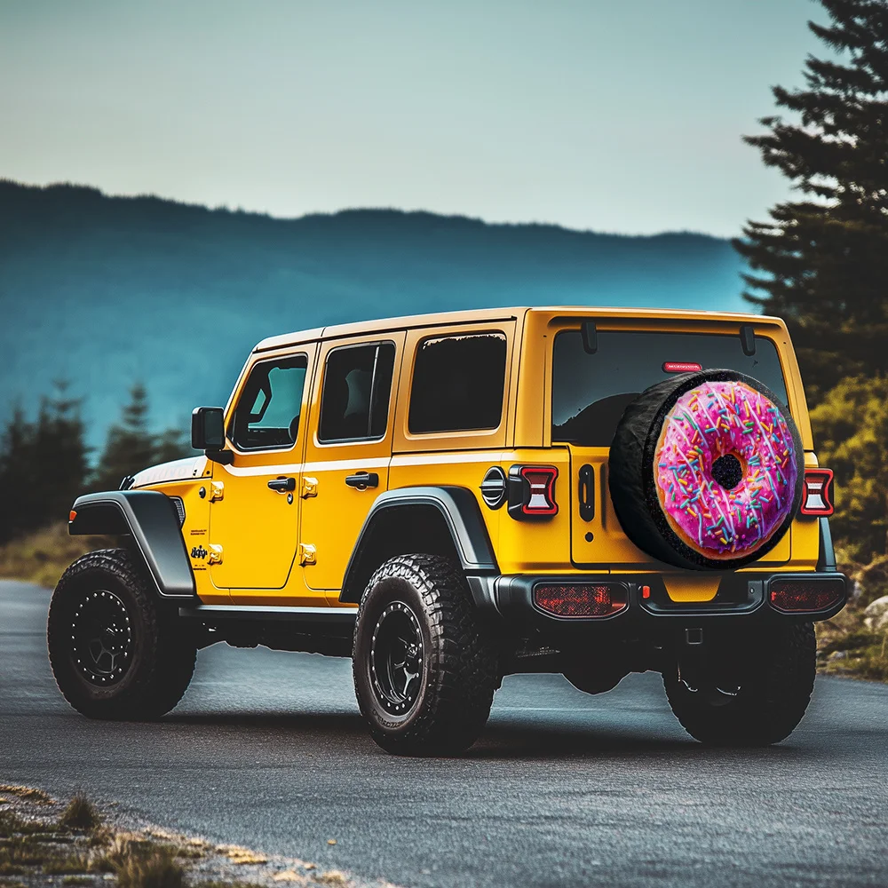 Cyber Donut Tire Cover - Vibrant Colorful Sprinkles Design, Fit for SUVs, Sports Cars, Convertibles & New Energy Vehicles - Dura