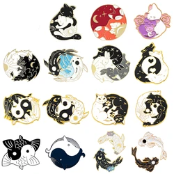 Tai Chi Gossip Black White Yin and Yang Couple Animal Brooch Exquisite Clothing Accessories Backpack Brooch Badge Lapel Pins