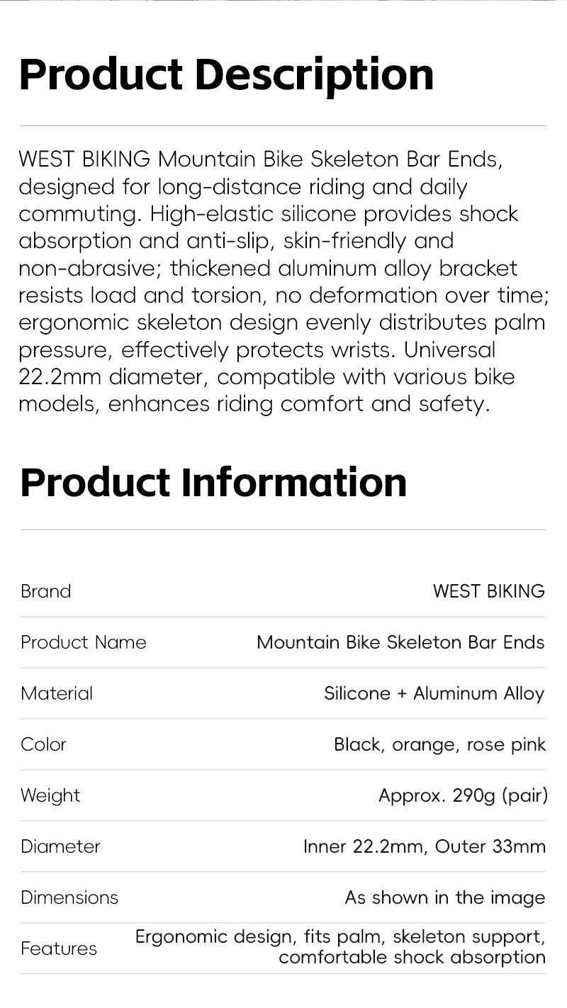 WEST BIKING Mountainbike Lenkerendstücke Ergonomische Stoßdämpfende Rutschfeste Aluminium-Lenkererweiterung Langstrecken-Lenkerzubehör – Detail 2