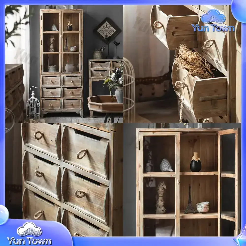 Rustic Farmhouse Wooden Glass Display Cabinet for Living Room Dining Area Storage Cabinet for Rustic Chic Home Decor for
