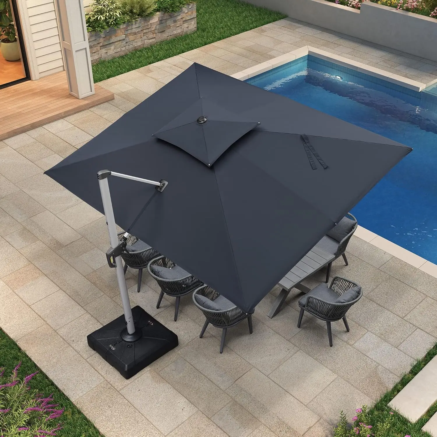 9' X 12' Patio Umbrella Outdoor Rectangle Large Cantilever Windproof Offset Heavy Duty