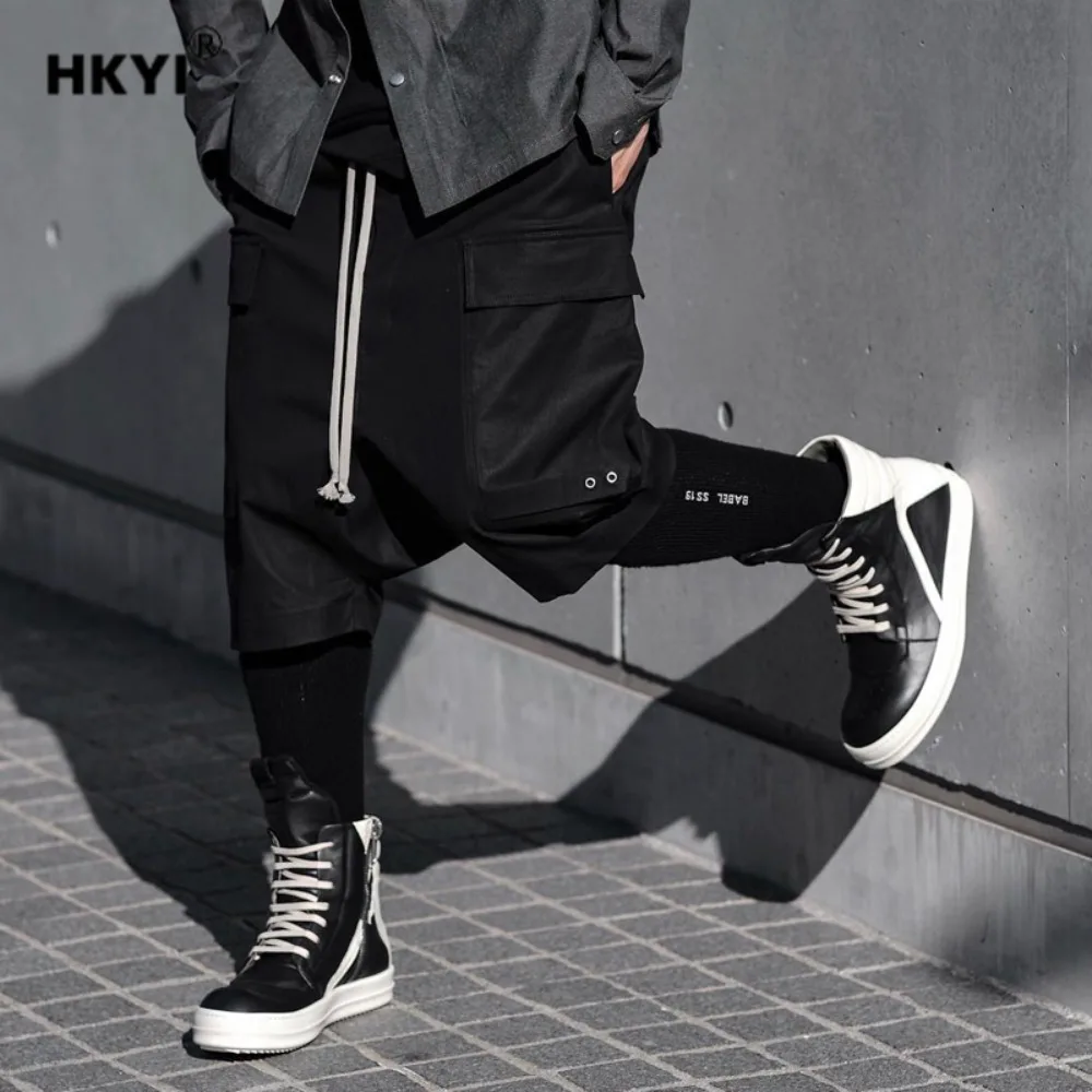 

HKYI Dark Collapse Pants Large Pocket Work Shorts Men's Summer Harun style Crotch Five Part Pants Middle Pants