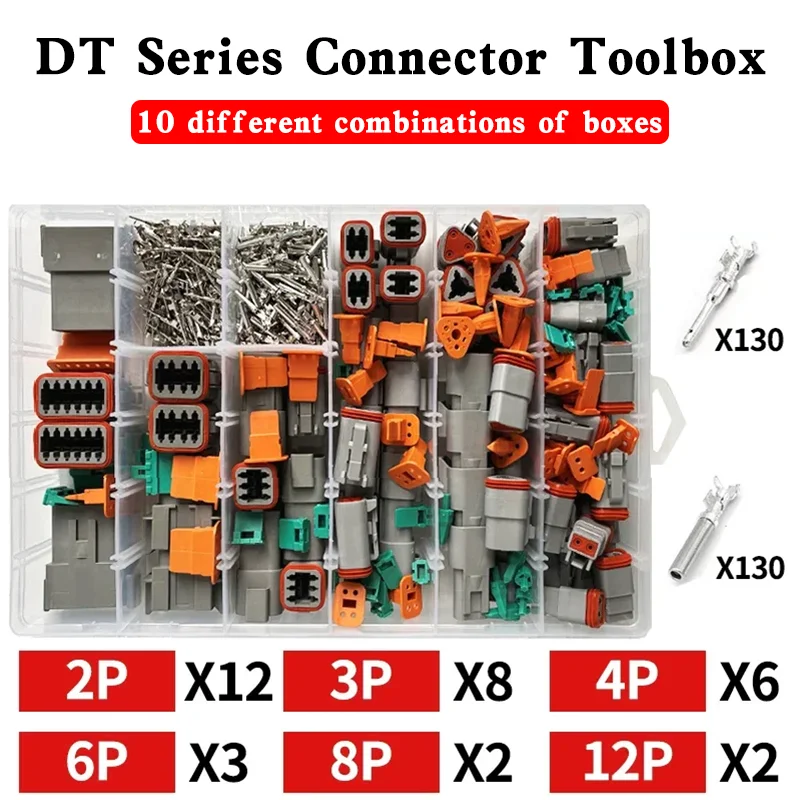 

293Pcs/box Deutsch DT series Waterproof Wire Connector Kit DT06-2/3/4/6S DT04-2/3/4/6/8/12P Automotive Sealed Plug with pins box