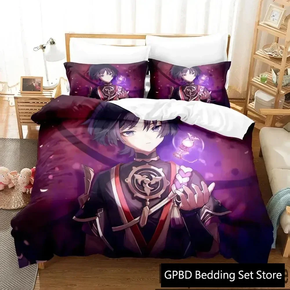 Luxury New 3D Print Anime Game Genshin Impact Scaramouche Bedding Set Boys Girls Twin Duvet Cover Pillowcase Bed boys Adult