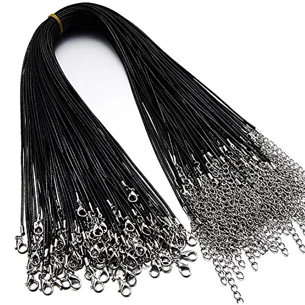 30Pcs Black Leather Cord Rope Necklace Waxed Lobster Claw Clasp Bulk for Jewelry Making Chain String DIY Accessories