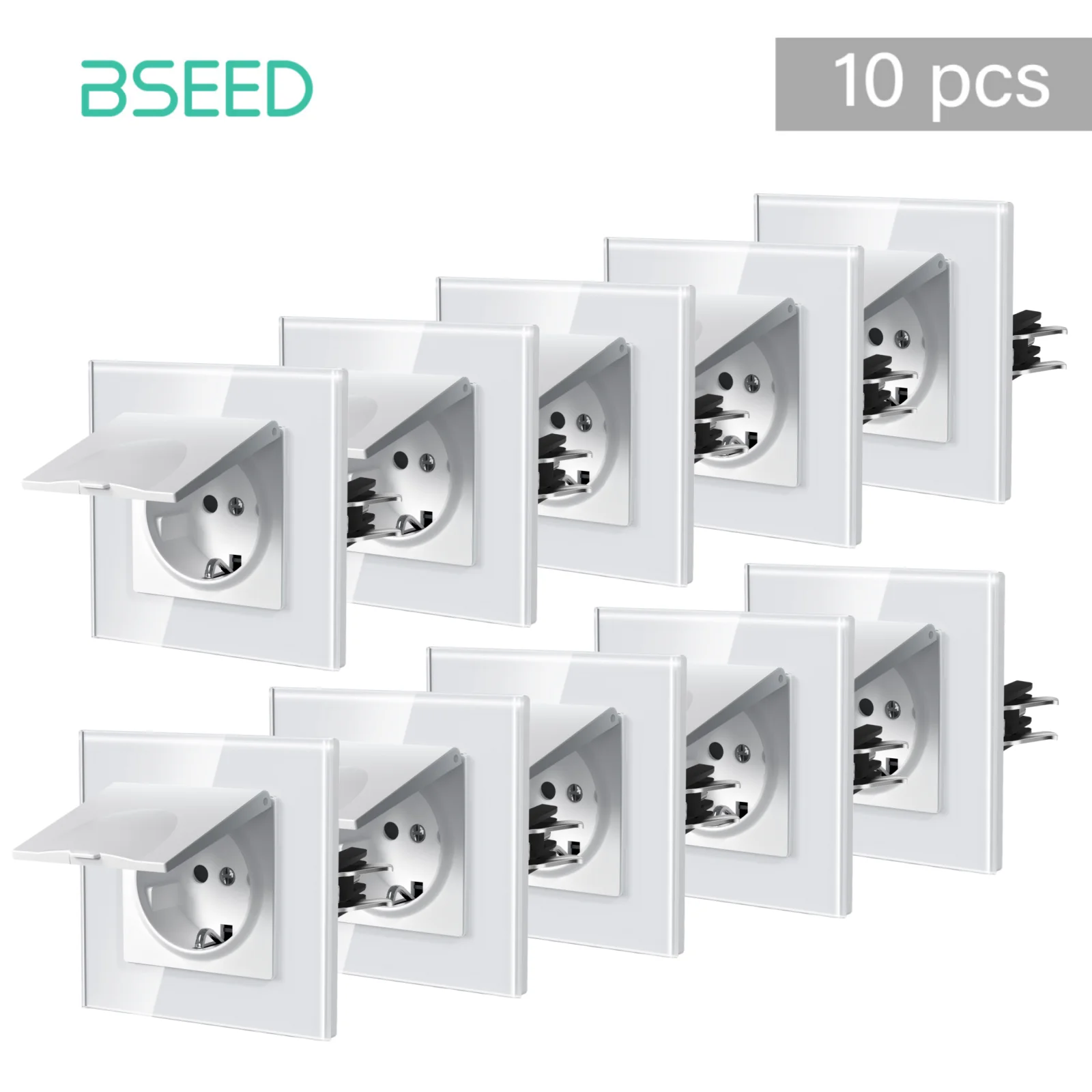 BSEED E-Serie EU-Standard Wasserdichte Wandsteckdose mit Abdeckung Kristallglas-Panel 16A 110V-250V