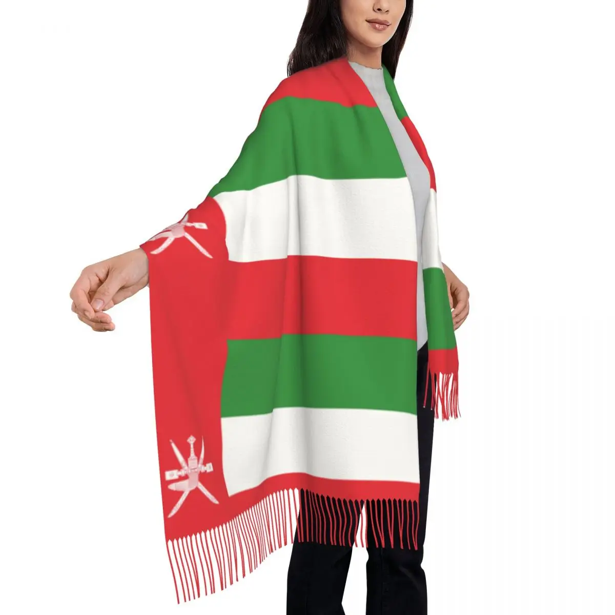 Oman flag-女性用の暖かい冬の無限のスカーフセット,スカーフ,ピュアカラー