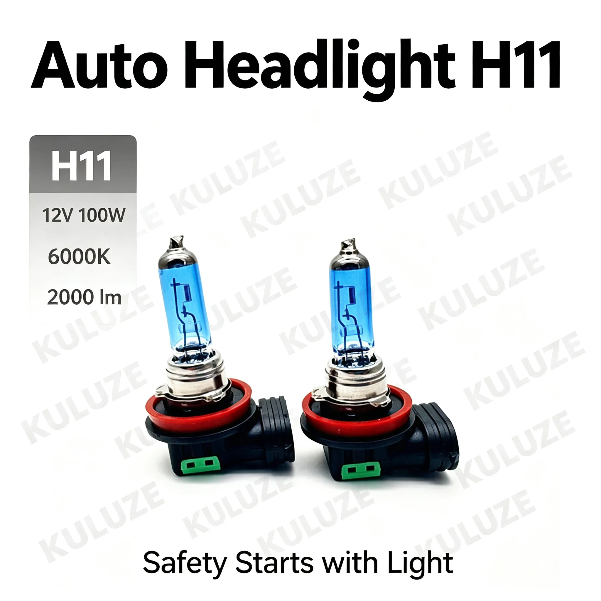 2Pcs H11 Halogen Headlight Bulbs 12V 100W 6000K Super White Quartz Clear Car Headlamp Auto Fog Light