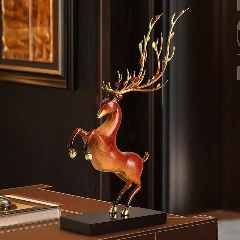 Modern Alloy Deer Figurine Chinese Style Home Decor Antique Living Room Entrance Shelf Ornament Elegant Desk Craft Gift for