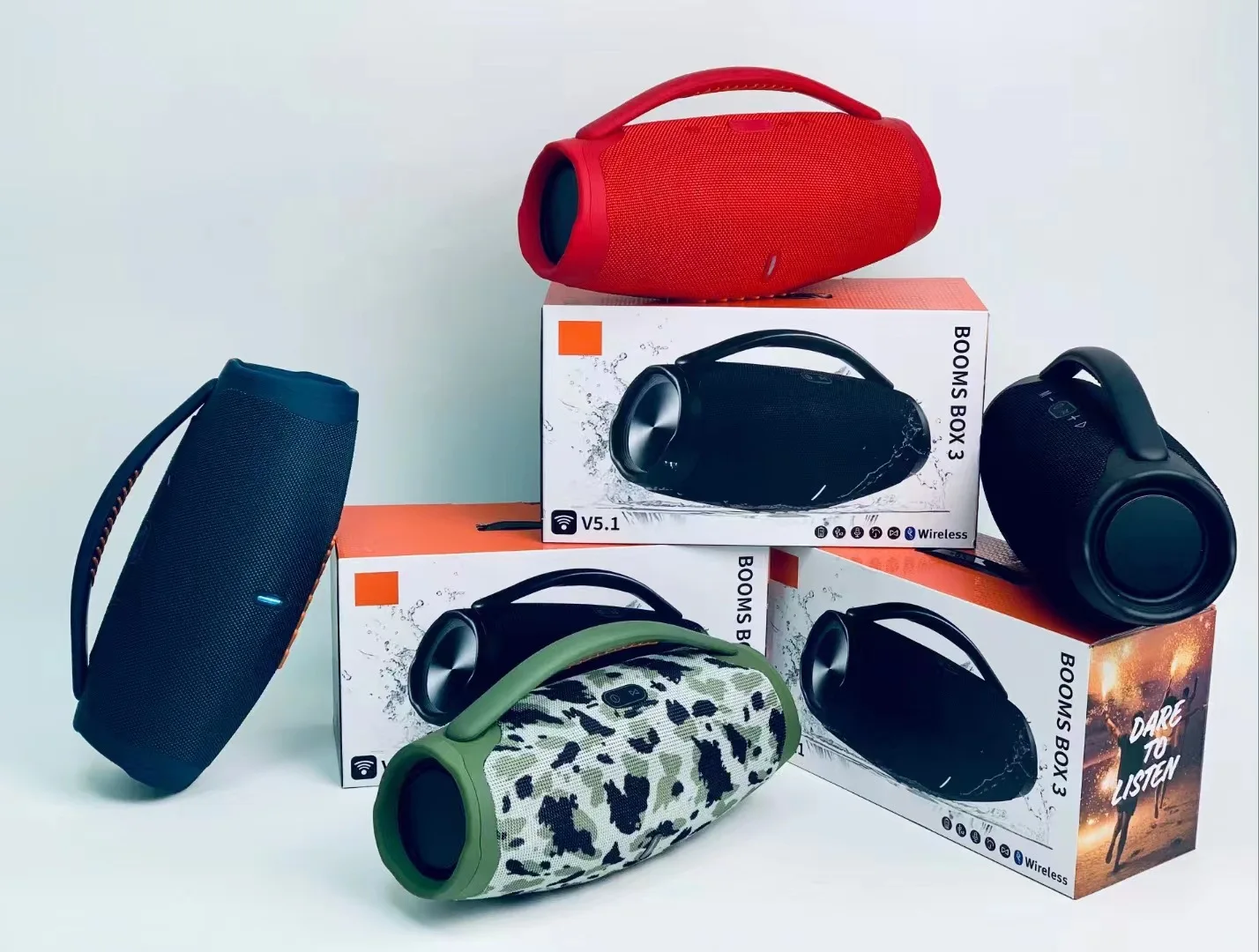 

QUEED BOOMS BOX3 Wireless Bluetooth Speaker Outdoor Heavy Bass Custom Logo Option