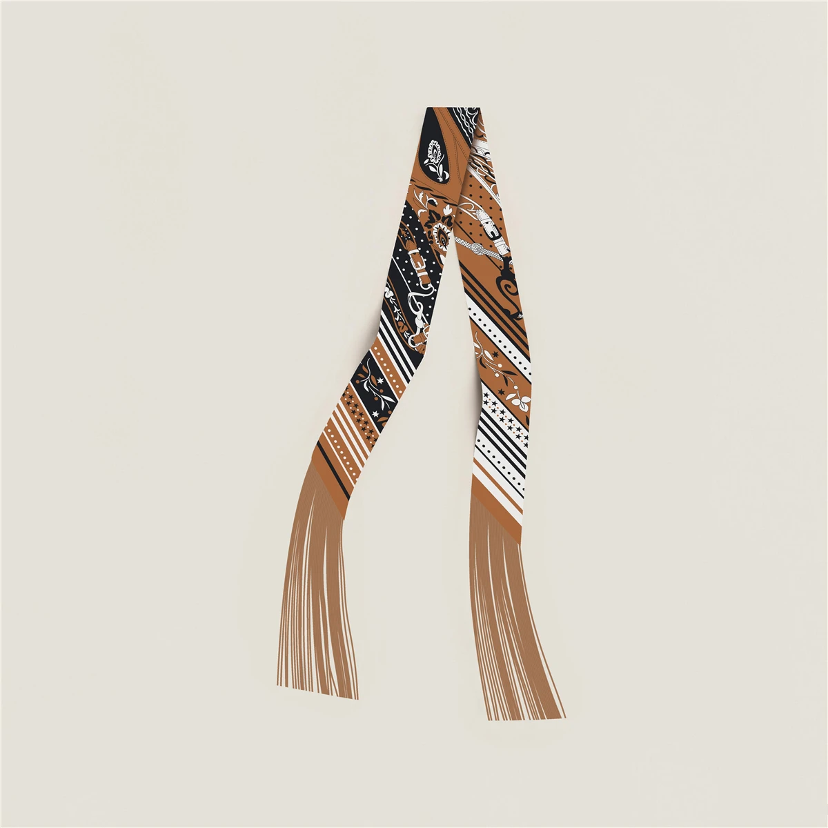 Quastenschal im Modedesign, Marken-Seidenschal für Damen, Haarband, Foulard, Schmaler Taschenschal, Halstuch, Handtaschen-Dekoration