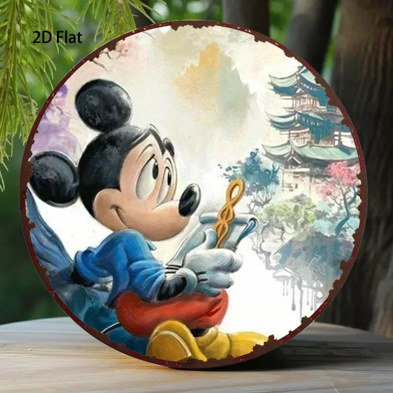 Plano 2D, 1 pieza de arte de pared asiático vintage de Mickey Mouse de Disney - Placa decorativa de aluminio de 20,32x20,32 cm con arco tradicional chino