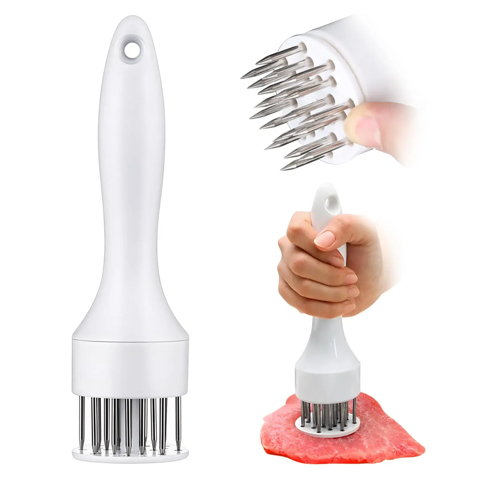 1Pc White Handheld Use Household Tender Meat Needle with Broken Tendons Pork Chop Chicken Chop Chicken Wings Meat Needle Hammer