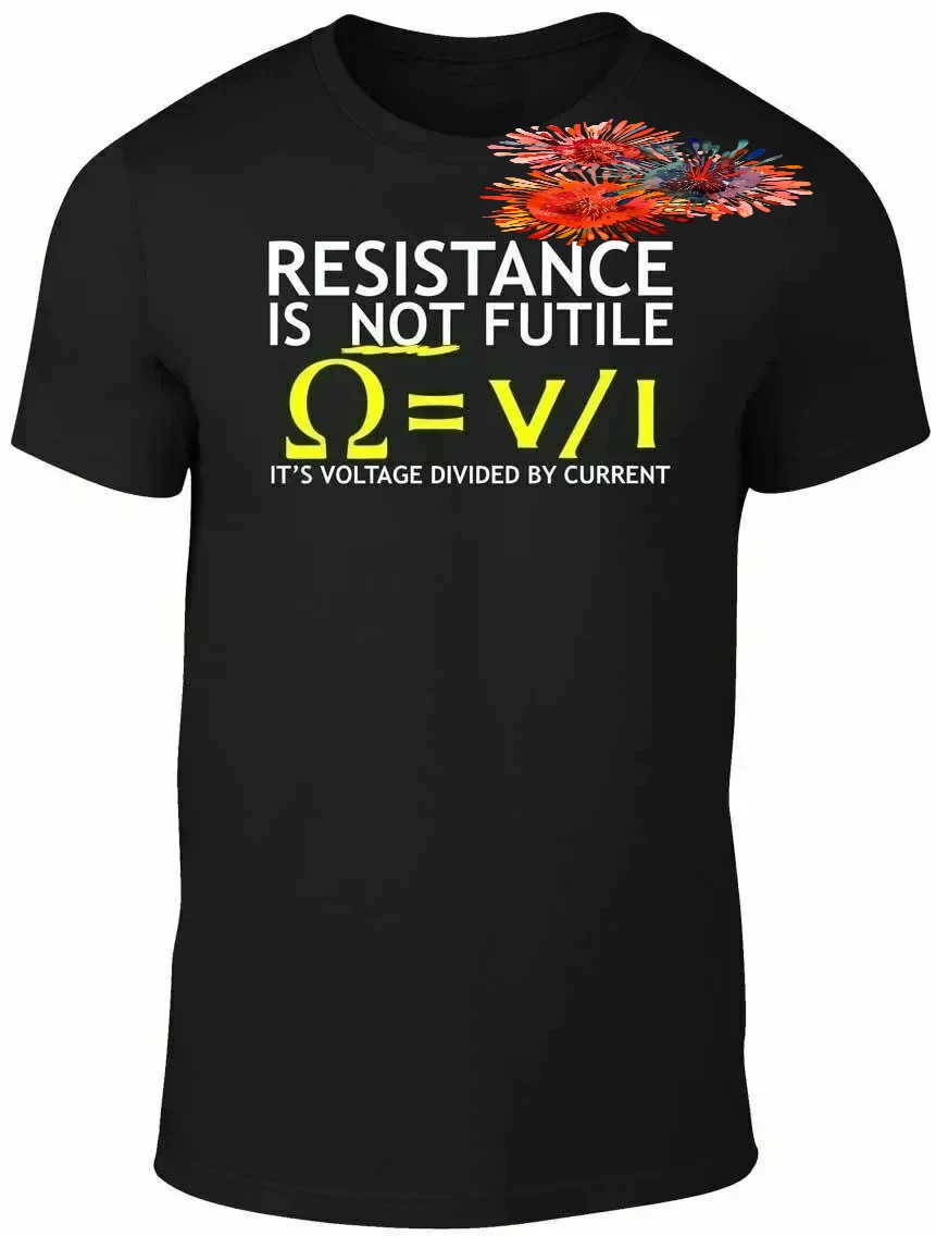 Voltage Divided By Current Funny Electrician Joke Science T-Shirt 100% Cotton O-Neck Short Sleeve Casual Mens T-shirt Size S-3XL