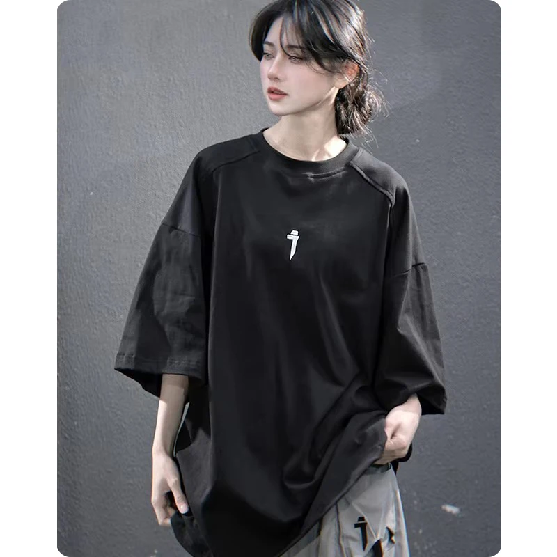 

Unisex Men's clothing HipHop Loose T-Shirt Men Summer Embroidery Tshirts Mens Tops Tees Black White Harajuku Streetwear oversize