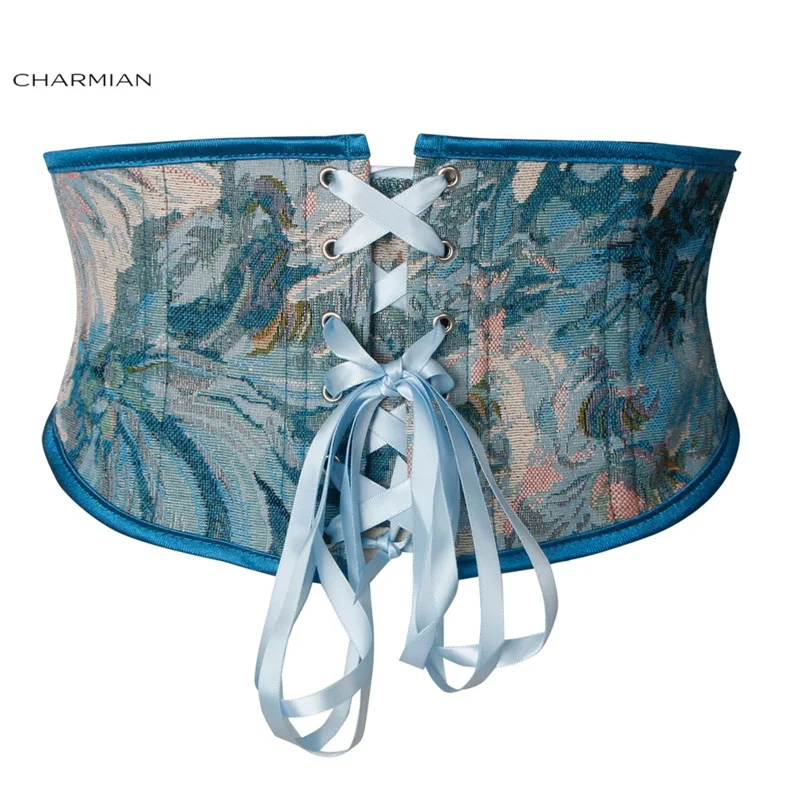 Charmian Floral Corset Belt For Women Renaissance Oil Painting Floral Plastic Boned Lace Up Belt Underbust Corset Waist Trainer