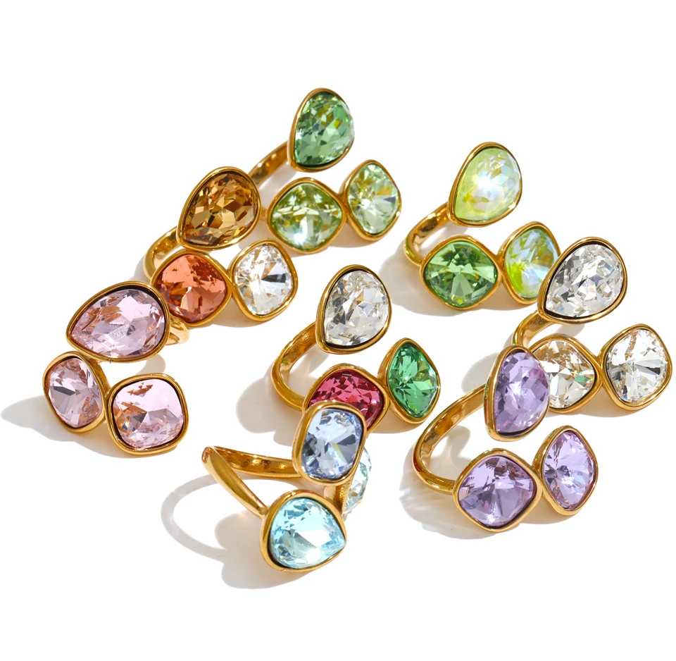 Yhpup 2026 Mehrfarbiger K9-Kristall-Quadrat-Ring für Damen, verstellbar, 18 Karat Goldfarbe, PVD-beschichtet, glänzender, exquisiter Schmuck – Detail 3