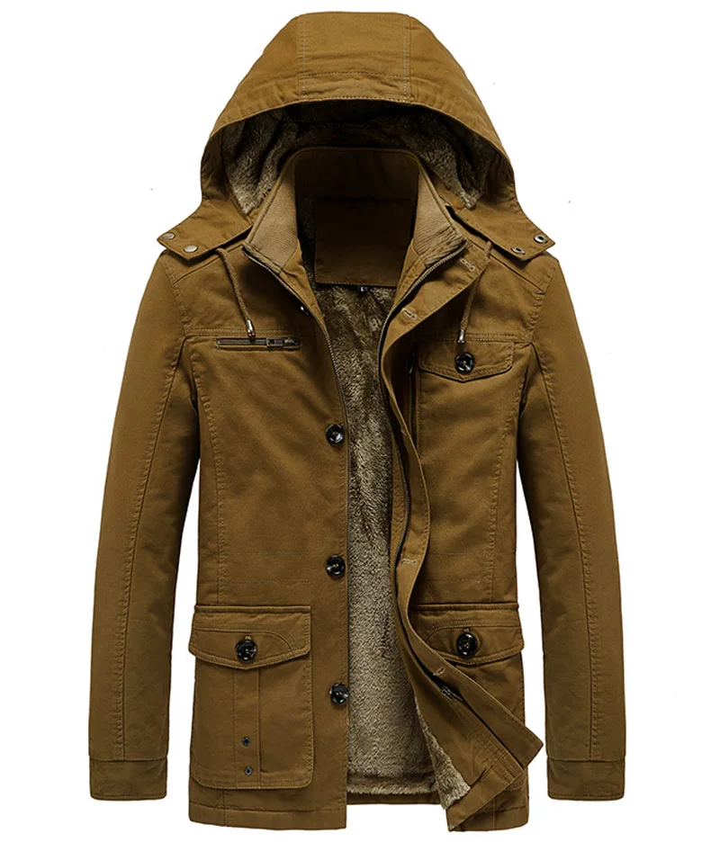 Military Cargo Coat Mens Thick Warm Man Jacket Winter Parkas Casual Cotton Padded Jacket Male Multi-Pocket Fur Hoodies Men Parka