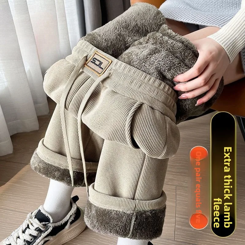 

Мужские вельветовые широкие брюки на подкладке Fce, осенне-зимние теплые повседневные брюки, удобные свободные брюки Bootcut