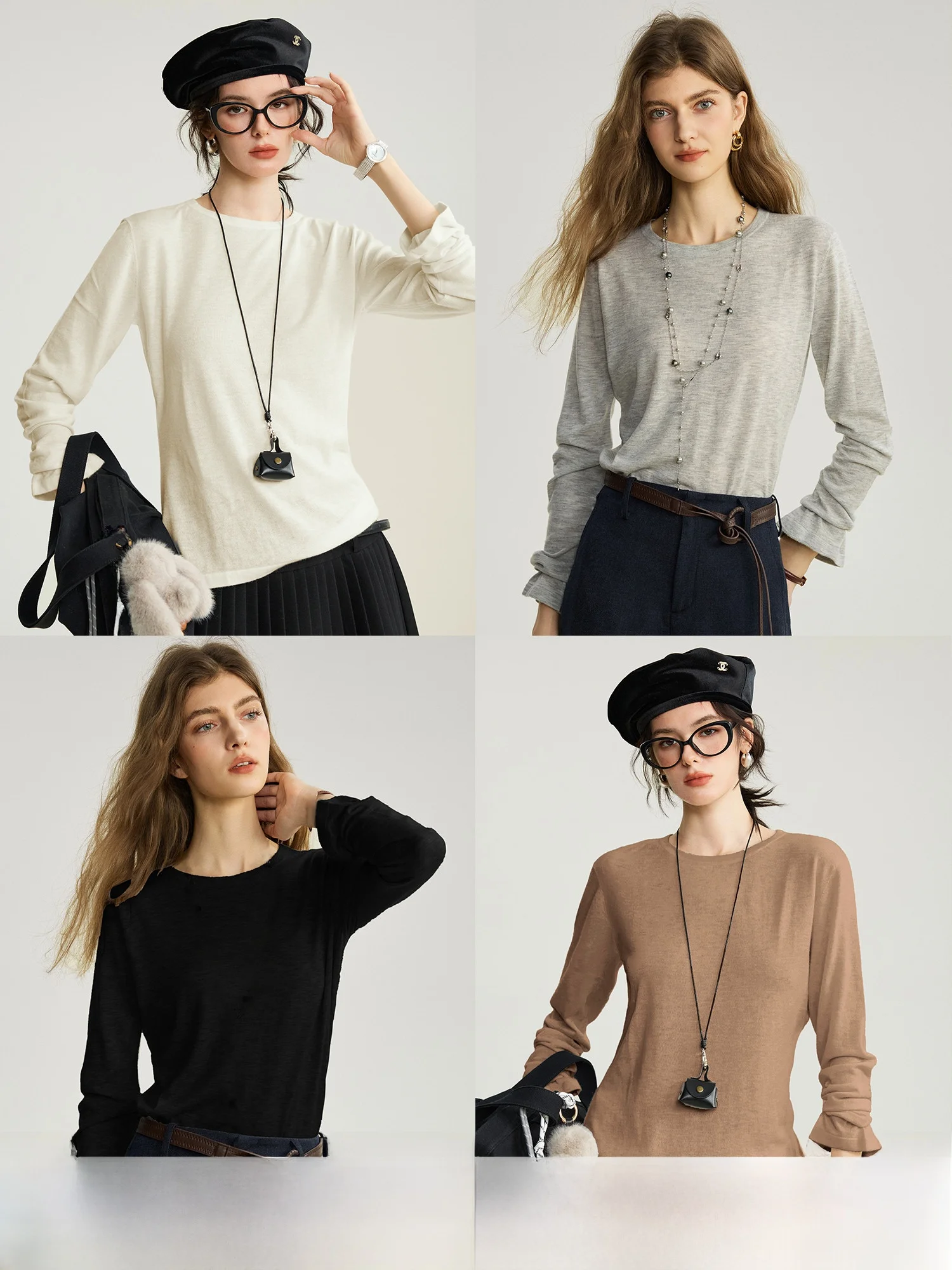 

Базовый свободный вязаный свитер из шелковой смеси с тонкой пряжей, круглый вырез, длинный рукав, женская весенняя мода