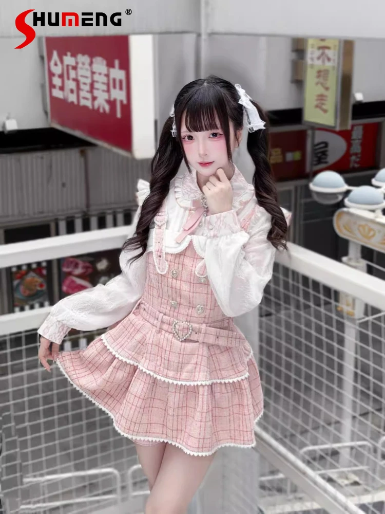 

Japanese Sweet Cute Versatile Mines Style Blouse Doll Collar Bow Long Sleeve Single-Breasted Fleeced Shirt Top for Women Winter