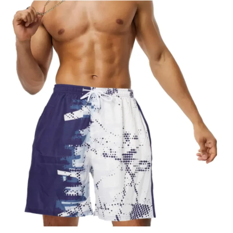 3D Print Geometric Colorful Splicing Short Pants For Men Gradient Pattern Beach Shorts Summer Hawaiian Board Shorts Swim Trunks