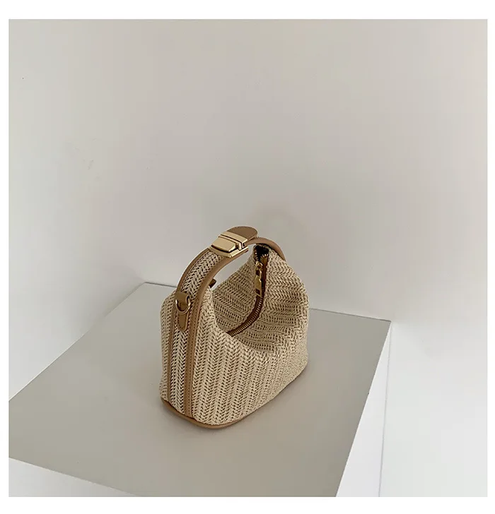 Borsa di paglia coreana per borse a tracolla da donna borse da spiaggia tessute bohémien piccole borse a tracolla femminili estive borse Casual Beige