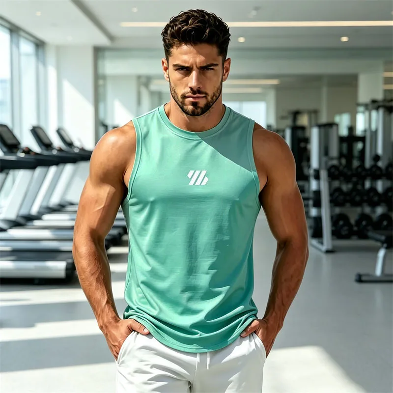 Men Running vest Quick‑Dry Gym Tank Top Breathable Mesh Sleeveless Undershirt fitness T-shirt men Summer 6 Colors Workout Tops
