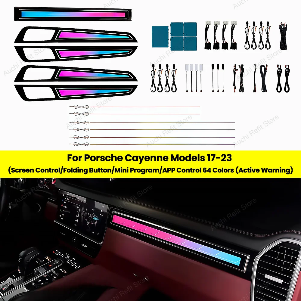 Auchi LED 27 Light Crystal Style Dynamic Style For Porsche Cayenne 2017-2023 Car Lnterior Decorative Strip Ambient Light