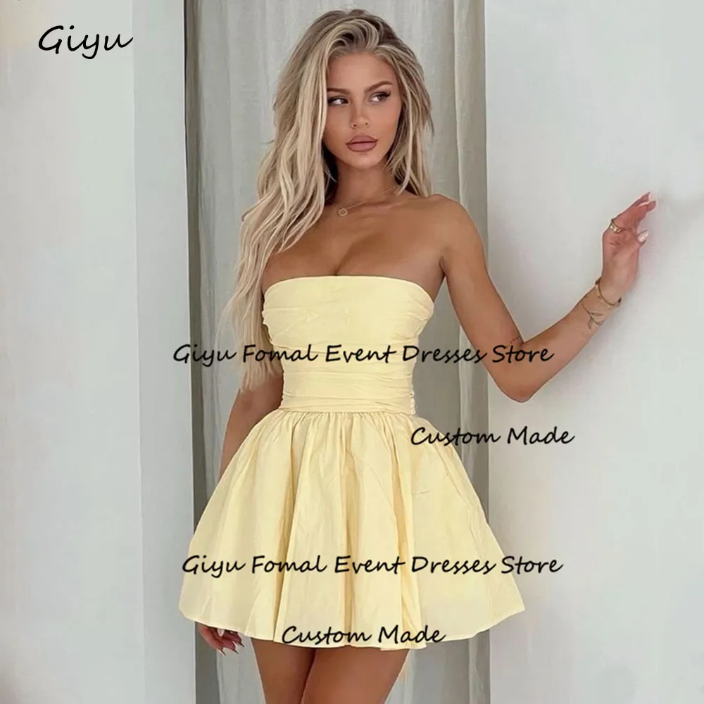 

Giyu Simple Yellow Prom Dress Strapless Draped Mini-length Above The Knee Wedding Party Dress Cocktail Dress Summer Dress