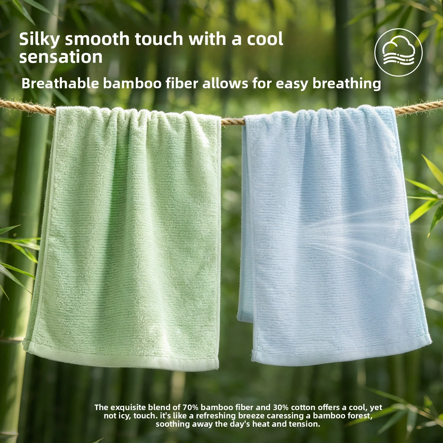 【1-piece pack】Luxury bamboo fiber cotton towel for home use【13.3*29.1in】Striped solid color, soft, absorbent, thick, quick-drying, lint-free bamboo fiber face towel, long-lasting freshness