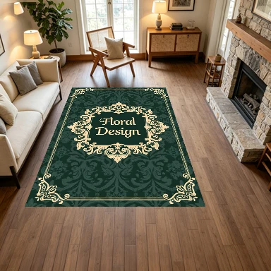 Dark Green Vintage Baroque Frame Carpet Flooring European Royal Brocade Anti-Wear Floor Mat Suitable for Home Room Decoration