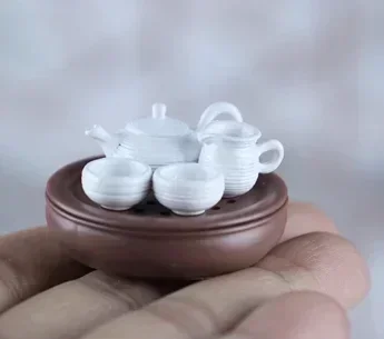 Doll House Mini Teacup Set Miniature Shelf Table Bowl Fired Cartoon Teapot Ceramic Toy Model of Children\'s Home Tea Set