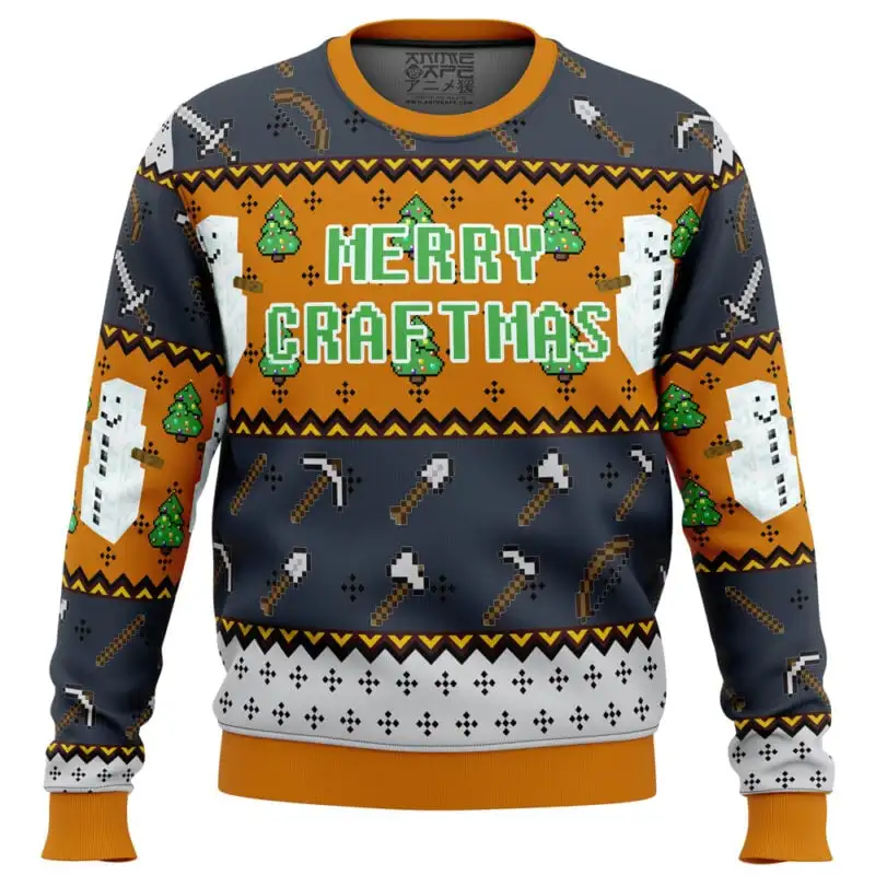 Snow Golem Minecraft Ugly Christmas Sweater - Anime Gorąco sprzedająca się męska i damska bluza z kapturem w tym samym stylu Happy Christmas 2024/25