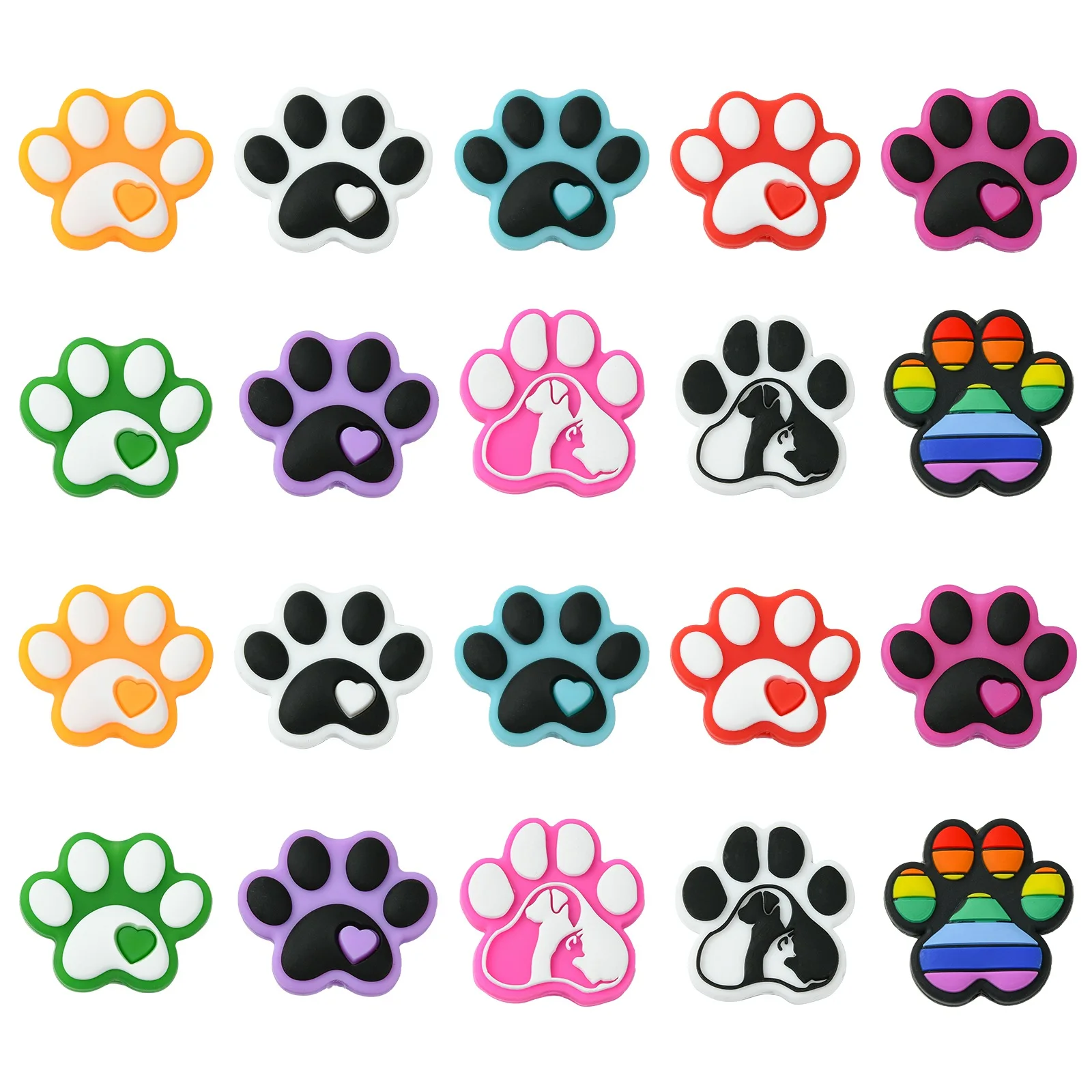 Pandahall 20Pcs Mixed Styles Silicone Animal Beads Colorful Dog Paw Bubblegum Beads Soft Pet Foot Print Beads for Jewelry Making