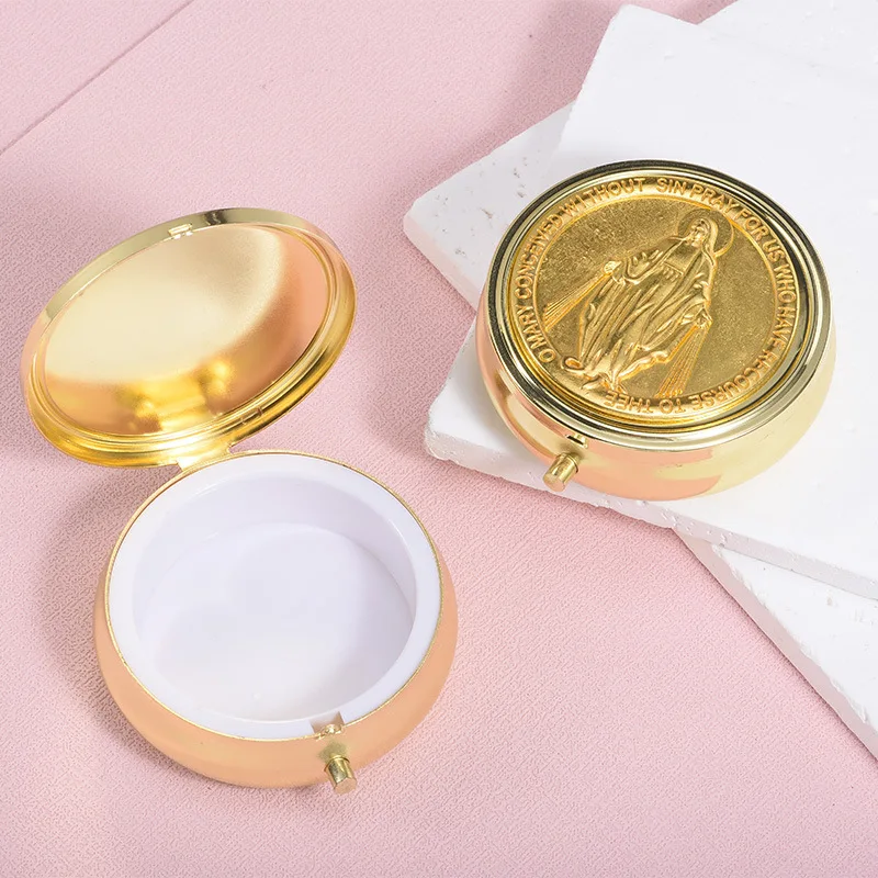 Jewel Organizer Zinc Alloy Zinc Alloy Jewelry Box Virgin Mary Gift Box Round Saint Benedict Jewelry Box For Home Decoration