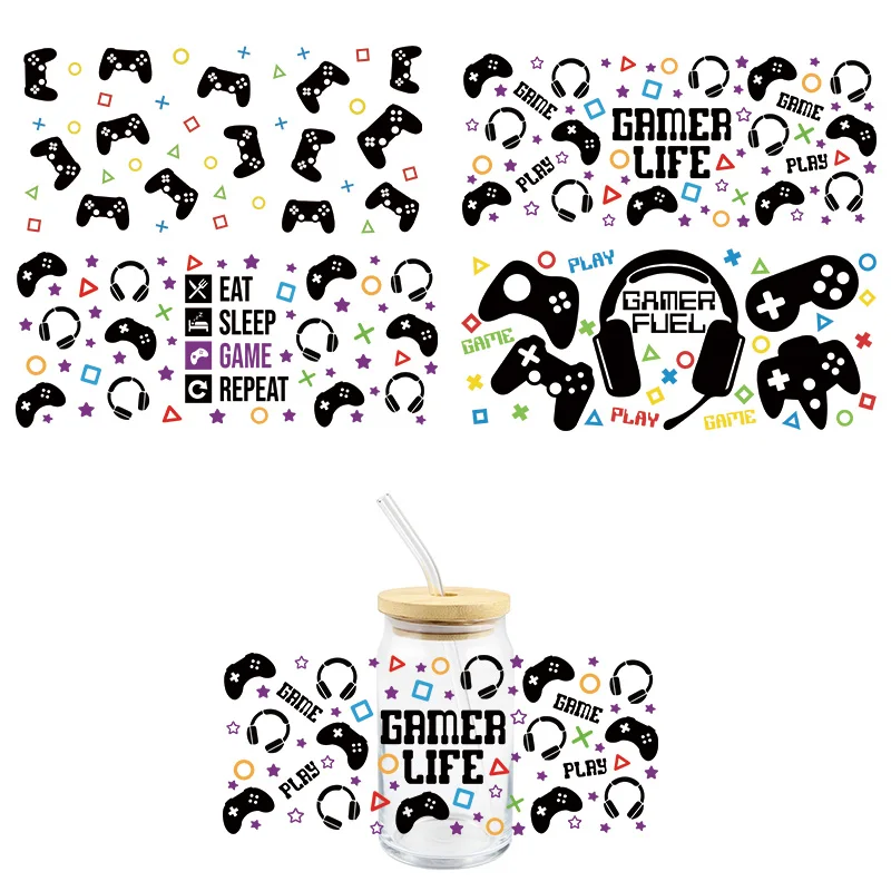 Game Handle UV DTF Wrap Transfer Stickers Fashion Cartoon Design Waterproof Wrap For Glasses Cups Bottles DIY Colorful Decal